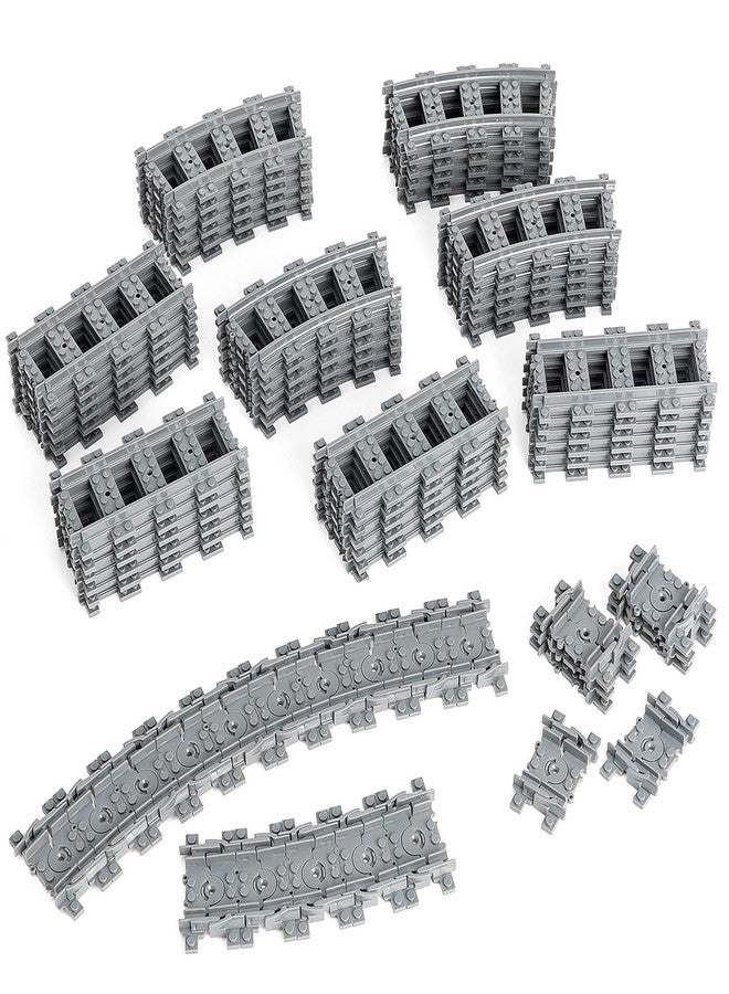MANNIDOO Classic City Train Tracks, 72 Pieces Railroad Track with 24 Flexible, 24 Curved and 24 Straight Tracks, Train Expansion Accessories Compatible with All Major Brands Train Tracks - Image 1